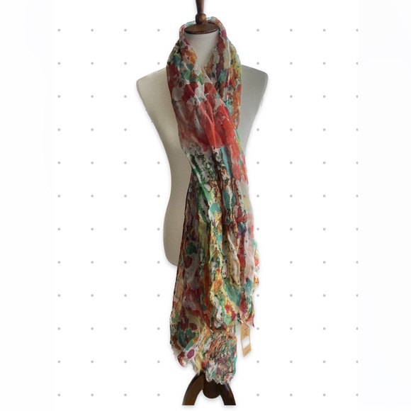 New Michael Stars scarf wrap fringe splatter colorful sheer spring light modal - Picture 2 of 6